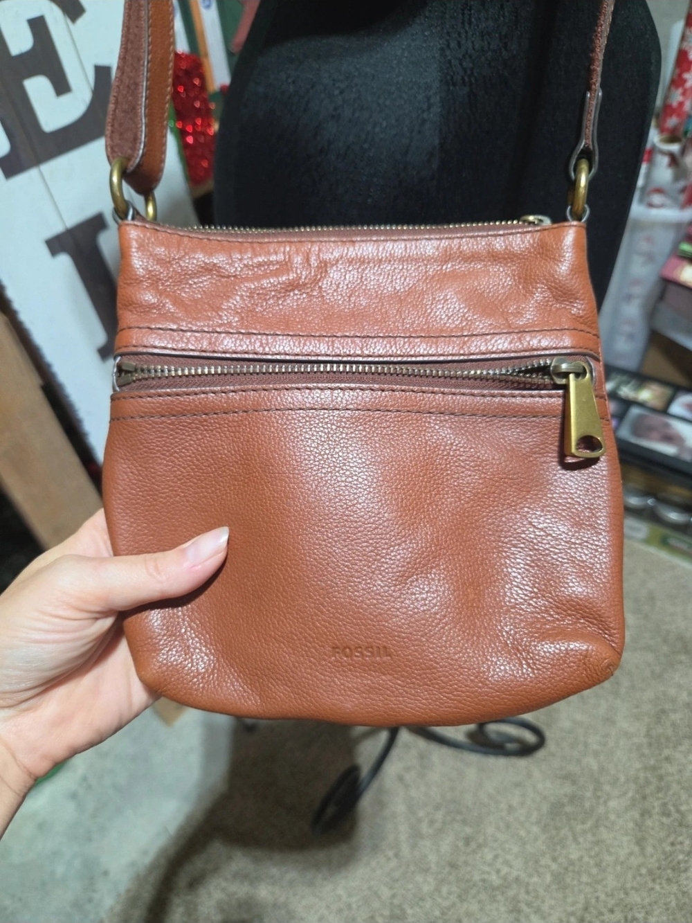 - Fossil Brown Pebbled Leather Crossbody Bag